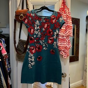 Maeve teal and red floral knotted dress